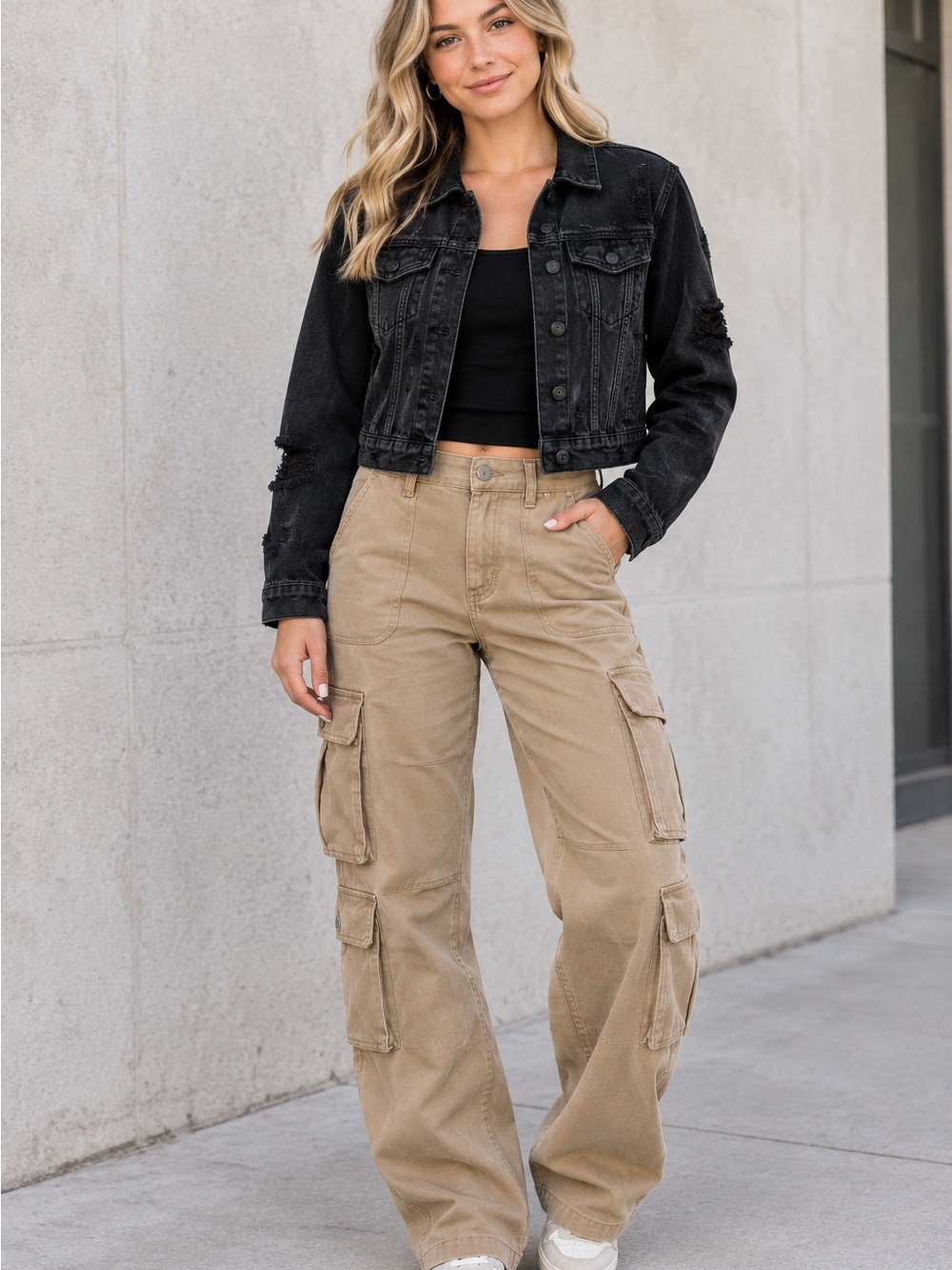 Vervet Distressed Black Denim Jacket for Women